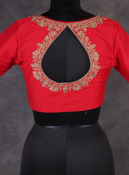 Red Raw Silk Embroidery Readymade Blouse