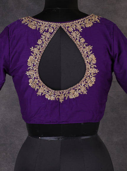 Violet Raw Silk Sequin Embroidery Readymade Blouse