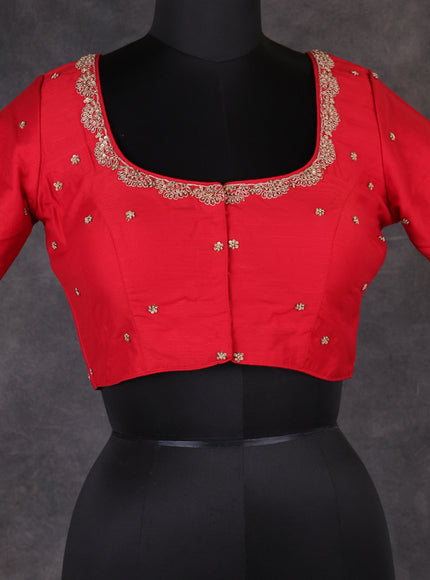 Red Raw Silk Embroidery Readymade Blouse
