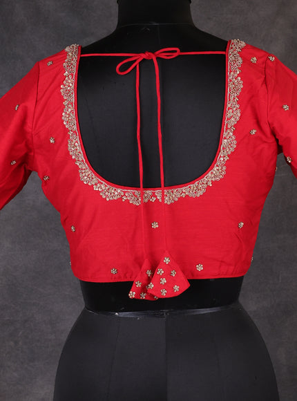 Red Raw Silk Embroidery Readymade Blouse
