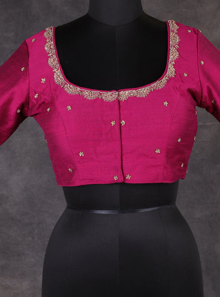 Dark Magenta Pink Raw Silk Embroidery Readymade Blouse