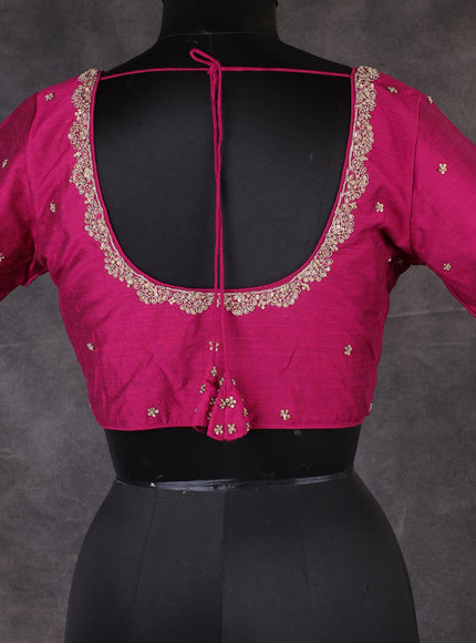Dark Magenta Pink Raw Silk Embroidery Readymade Blouse