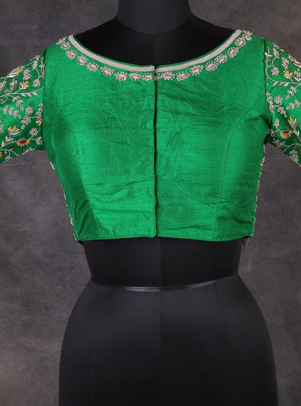 Green Raw Silk Zardosi Embroidery Readymade Blouse