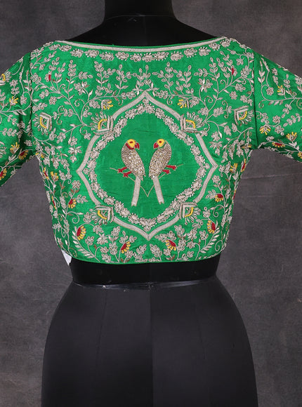 Green Raw Silk Zardosi Embroidery Readymade Blouse