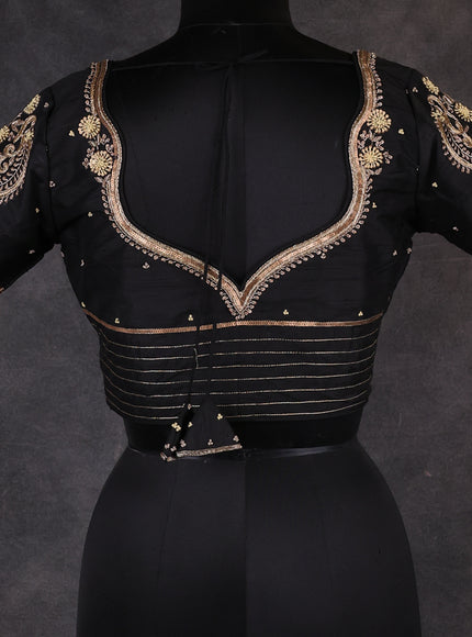 Black Raw Silk Sequin Embroidery Readymade Blouse