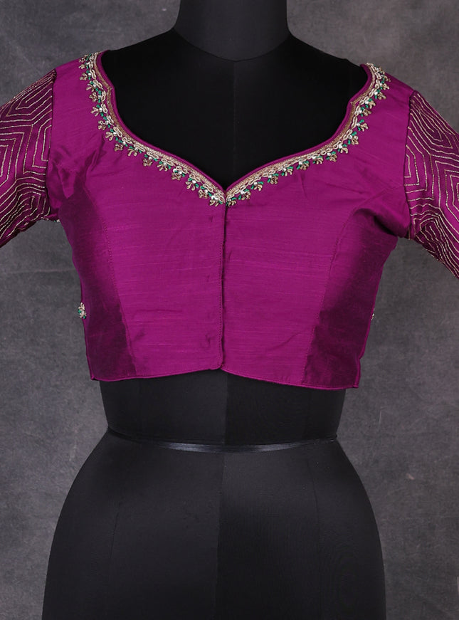 Purple Raw Silk Embroidery Readymade Blouse