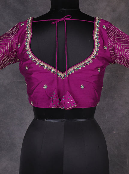 Purple Raw Silk Embroidery Readymade Blouse