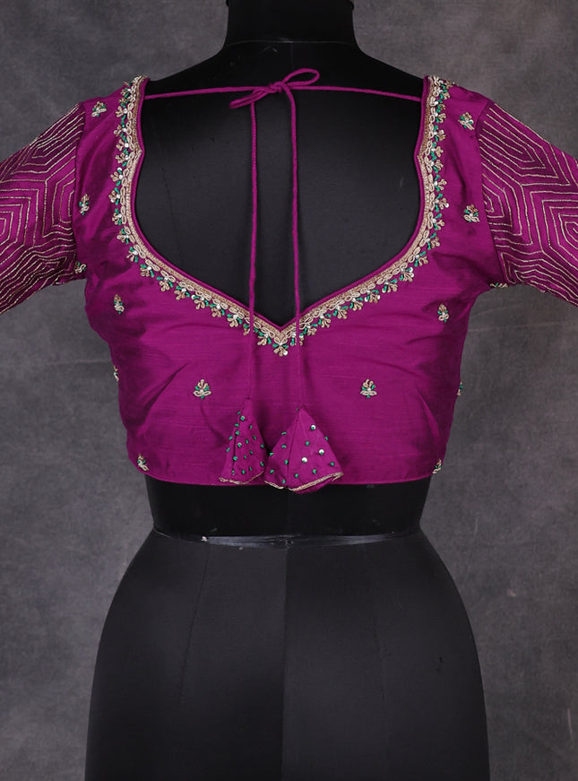 Purple Raw Silk Embroidery Readymade Blouse