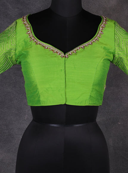 Light Green Raw Silk Embroidery Readymade Blouse