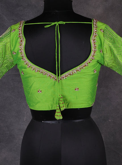 Light Green Raw Silk Embroidery Readymade Blouse