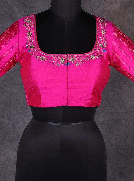 Rani Pink Raw Silk Embroidery Readymade Blouse