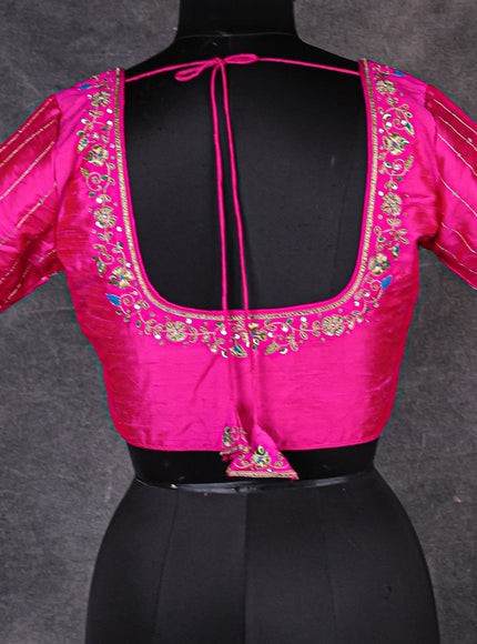 Rani Pink Raw Silk Embroidery Readymade Blouse