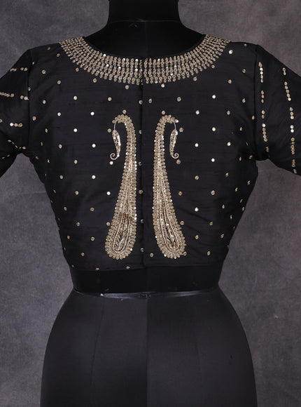 Black Raw Silk Sequin Embroidery Readymade Blouse