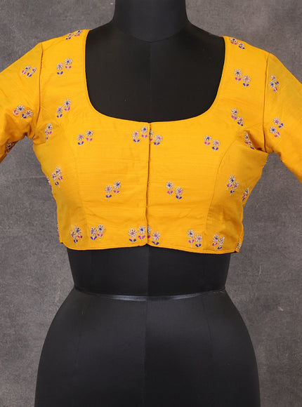 Mustard Raw Silk Embroidery Readymade Blouse
