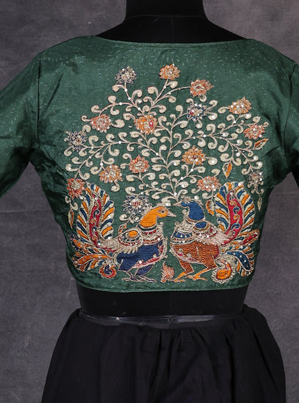 Green Silk Kalamkari Pita Embroidery Readymade Blouse