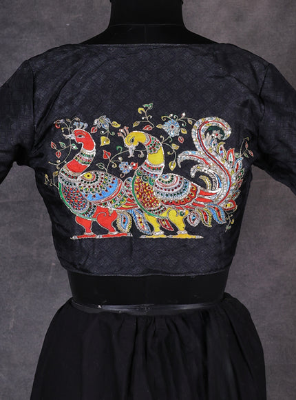 Black Silk Kalamkari Pita Embroidery Readymade Blouse