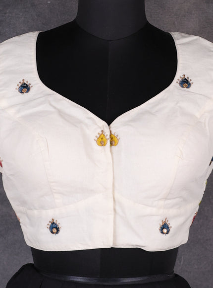 Cream Cotton Embroidery Readymade Blouse