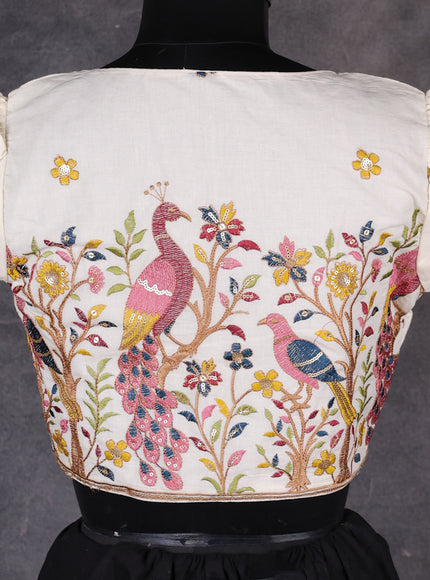 Cream Cotton Embroidery Readymade Blouse