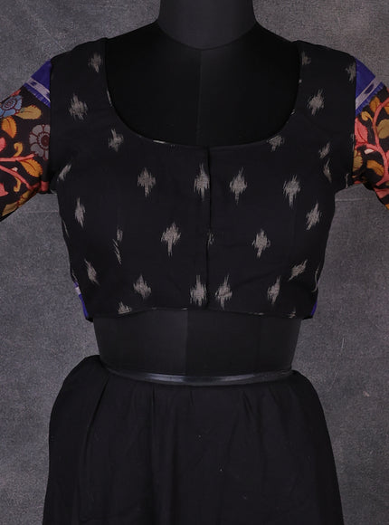 Black - Blue Cotton Ikat Readymade Blouse