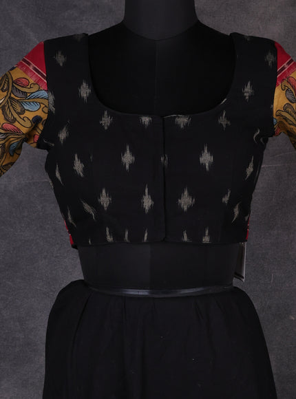 Black - Mustard Cotton Ikat Readymade Blouse