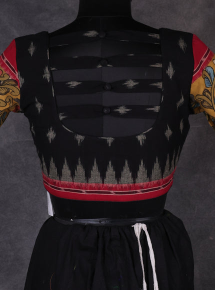 Black - Mustard Cotton Ikat Readymade Blouse