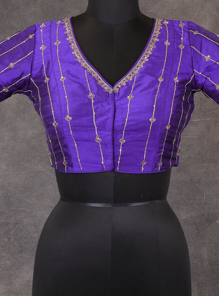 Blue Raw Silk Embroidery Readymade Blouse