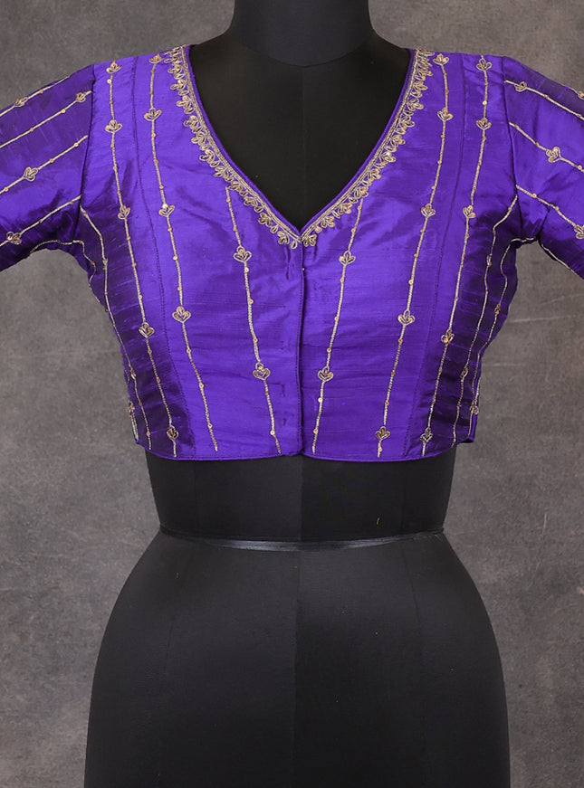 Blue Raw Silk Embroidery Readymade Blouse