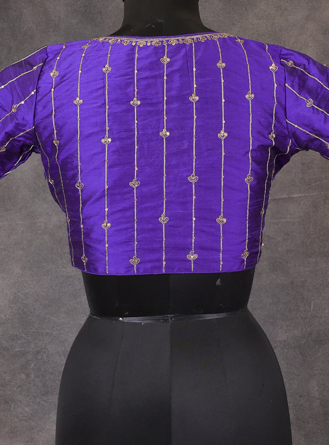Blue Raw Silk Embroidery Readymade Blouse