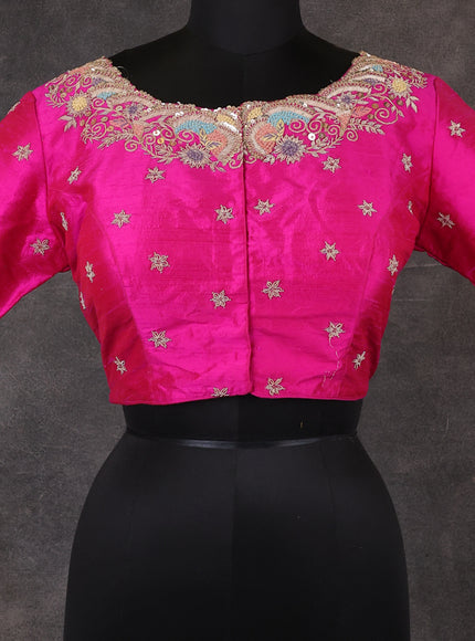 Pink Raw Silk Zardosi Embroidery Readymade Blouse