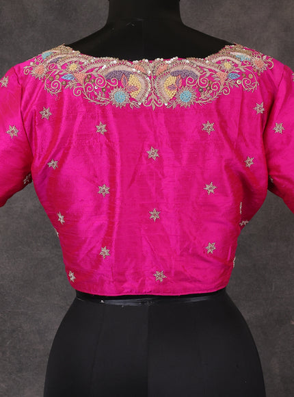 Pink Raw Silk Zardosi Embroidery Readymade Blouse