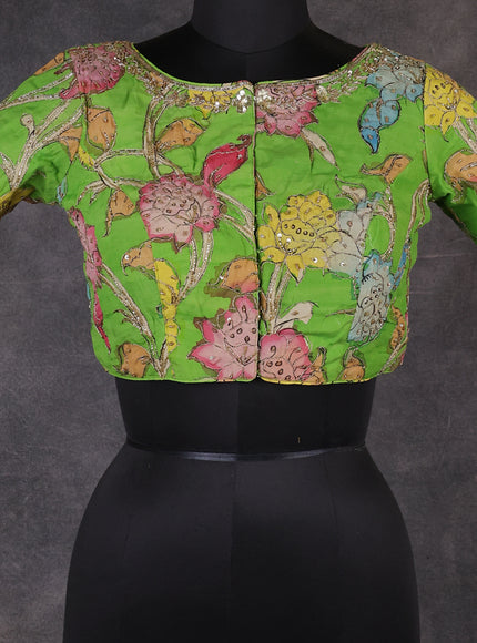 Light Green Silk Pen Kalamkari Embroidery Readymade Blouse