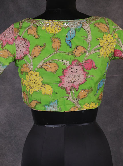 Light Green Silk Pen Kalamkari Embroidery Readymade Blouse