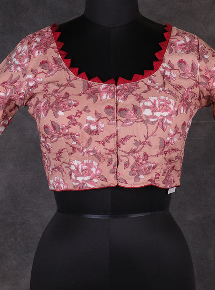 Pastel Peach Cotton Printed Readymade Blouse