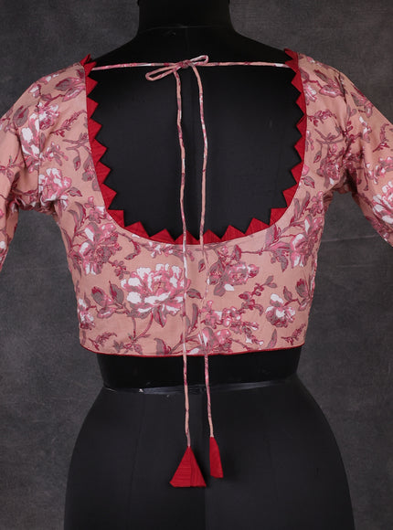 Pastel Peach Cotton Printed Readymade Blouse