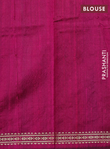 Pure dupion silk saree teal green and magenta pink with plain body and temple design vidarbha border