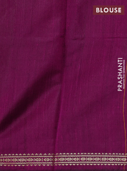 Pure dupion silk saree dark mustard and purple with plain body and temple design vidarbha border