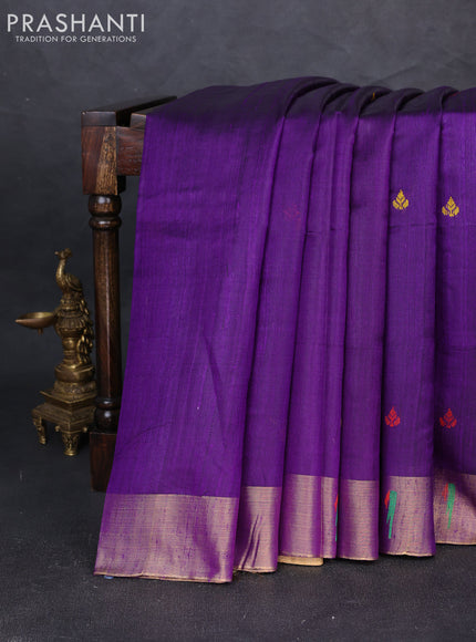 Pure dupion silk saree violet with thread woven buttas and thread woven muniya butta border