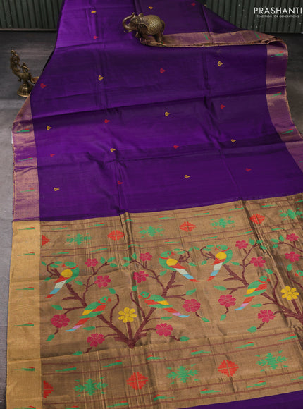 Pure dupion silk saree violet with thread woven buttas and thread woven muniya butta border