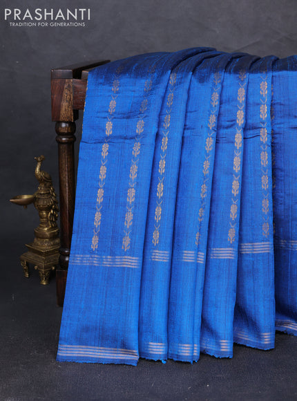 Pure dupion silk saree cs blue with allover zari woven floral butta weaves and rettapet zari woven border