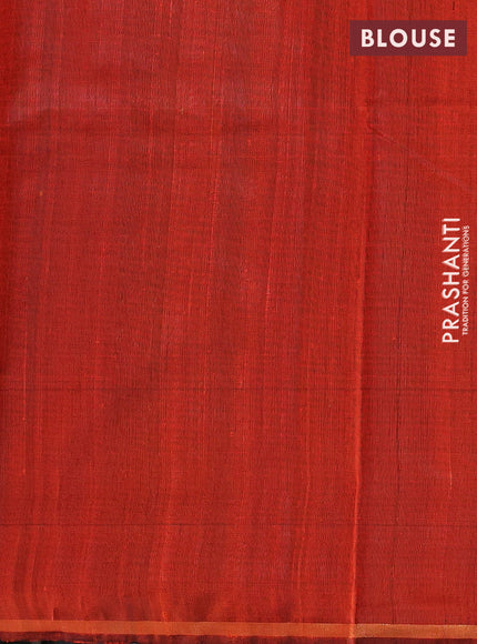 Pure dupion silk saree coffee brown and orange with thread & zari woven buttas and temple design border
