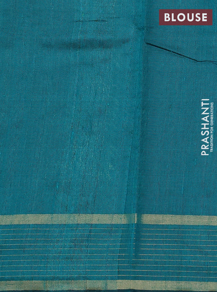 Pure dupion silk saree teal green with zari woven buttas and zari woven checked border