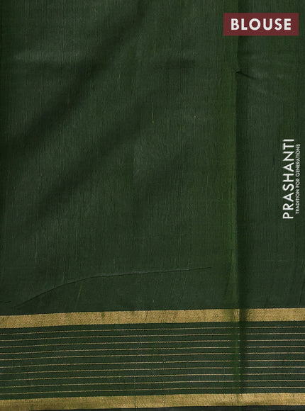 Pure dupion silk saree green with plain body and temple design zari woven butta border