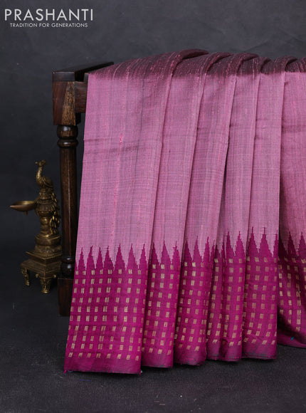 Pure dupion silk saree mauve pink and purple with plain body and temple design zari woven butta border