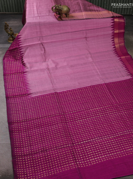 Pure dupion silk saree mauve pink and purple with plain body and temple design zari woven butta border
