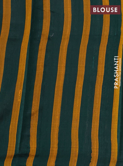 Pure dupion silk saree dark mustard and bottle green with plain body and temple design zari woven butta border