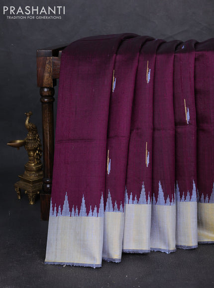 Pure dupion silk saree purple and lavender with thread & zari woven buttas and temple design zari woven border
