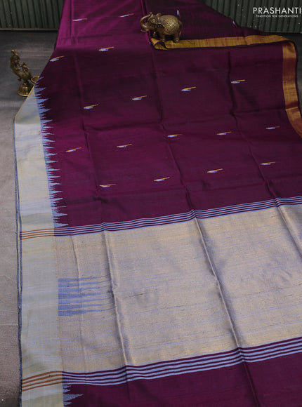 Pure dupion silk saree purple and lavender with thread & zari woven buttas and temple design zari woven border