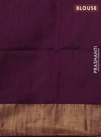 Pure dupion silk saree light green and purple with thread & zari woven buttas and temple design zari woven border