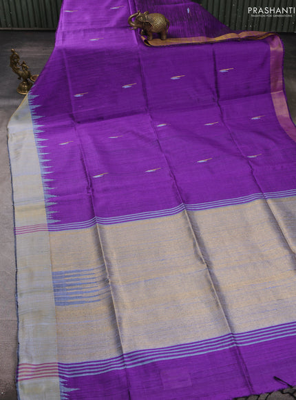 Pure dupion silk saree violet and lavender with thread & zari woven buttas and temple design zari woven border