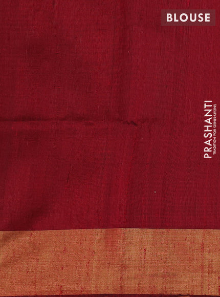 Pure dupion silk saree beige and maroon with thread & zari woven buttas and temple design zari woven border